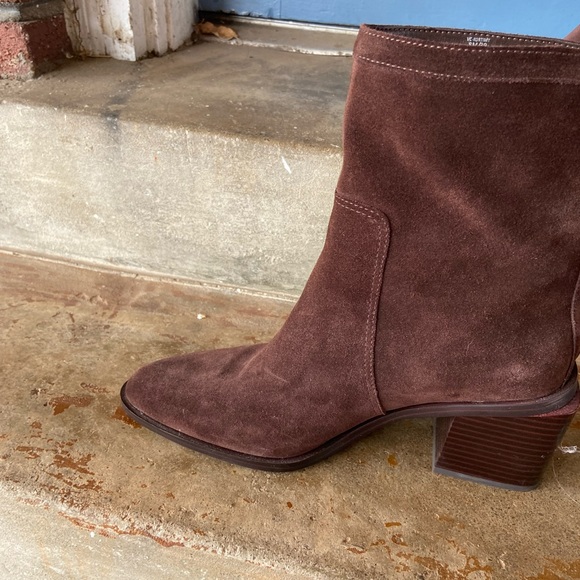 Vince Camuto Rich Brown Suede Block Heeled Boots - Picture 5 of 10
